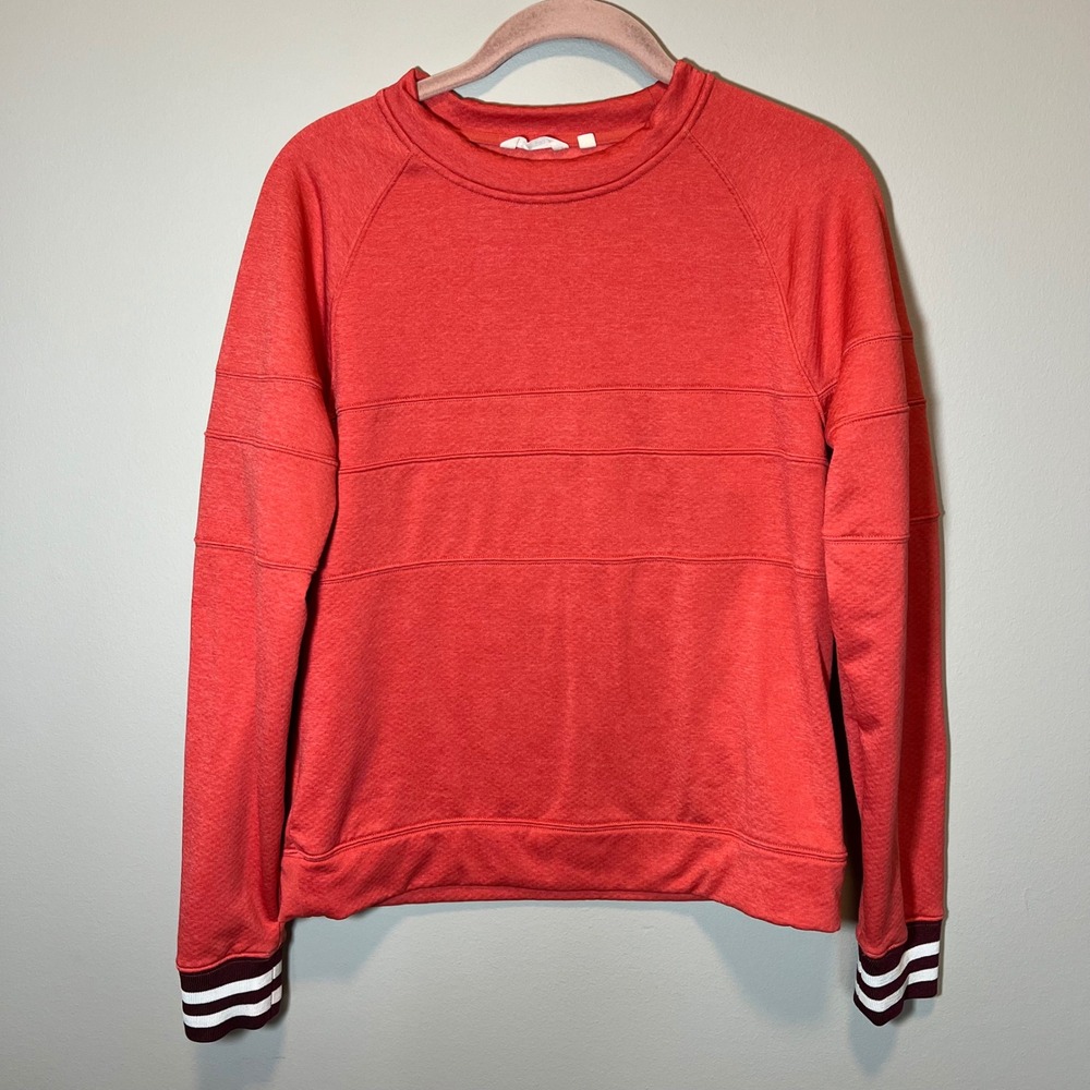 Cotopaxi Women's Small Coral Heathered Crewneck Sweatshirt Striped Cuffs